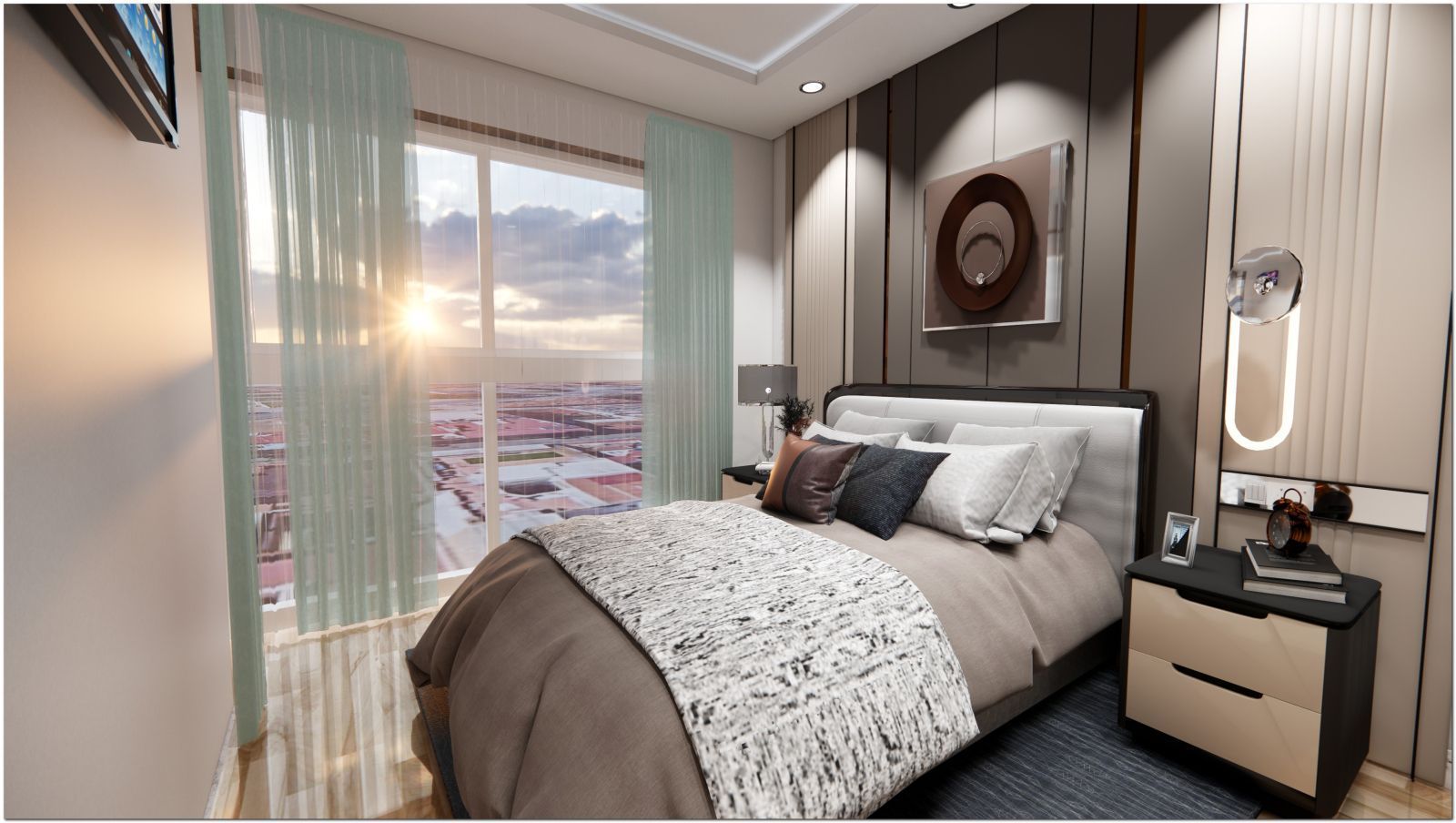 02 modern bedroom sunset view